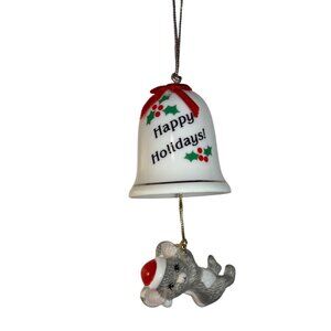J.S.N.Y. Christmas Bell Ornament W/ Mouse Happy Holidays Text